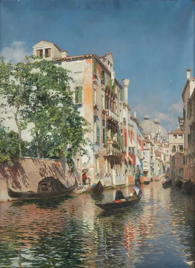 A Venetian Canal With Saint Marks Basilica In The Distance