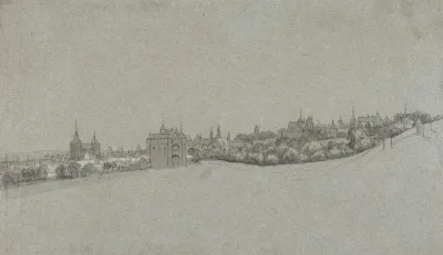 A View Of Brussels From The South With The Halle Gate At Center