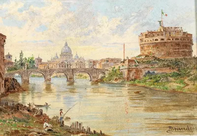 A View Of Rome With Castel Santangelo Ponte Santangelo And St Peters Basilica In The Background