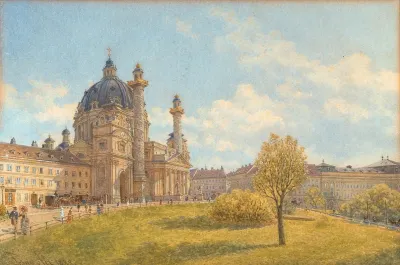 A View Of Saint Charless Church With Strollers