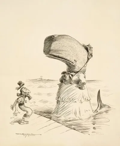 A Whale Wearing A Dress Confronts A Surprised Sailor On A Dock