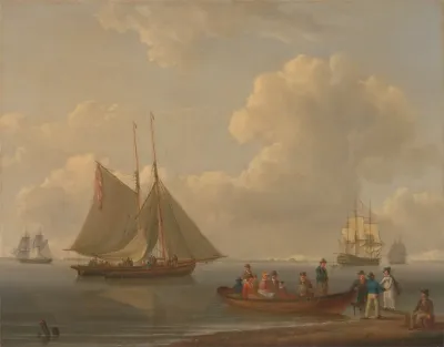 A Wherry Taking Passengers Out To Two Anchored Packets