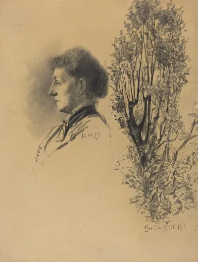 A Woman In Profile And A Pollard Tree In Bloom