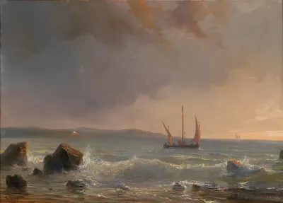 Abendstimmung Uber Einer Meereslandschaft Mit Segelbooten