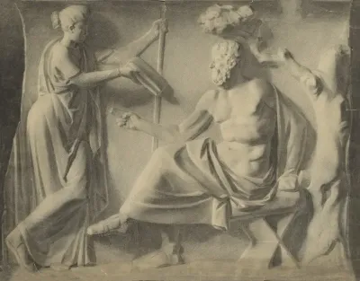 Academic Ornament Study Relief With Two Figures