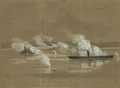 Action Between The U S Vessels Pawnee And Freeborn And The Rebel Batteries At Acquia Creek
