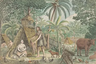 Adam En Eva In Een Utopisch Dorpstafereel