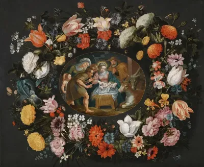 Adoration Of The Shepherds Surrounded By A Garland Of Flowers