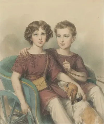 Alfred And Adam Potocki As Boys Sitting In A Carriage