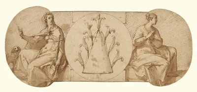Allegories Of Faith And Hope Flanking The Zuccaro Emblem