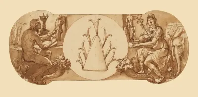 Allegories Of Study And Intelligence Flanking The Zuccaro Emblem