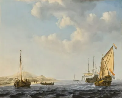 An Amsterdam States Yacht At Anchor Near The Shore With Other Boats In Choppy Waters