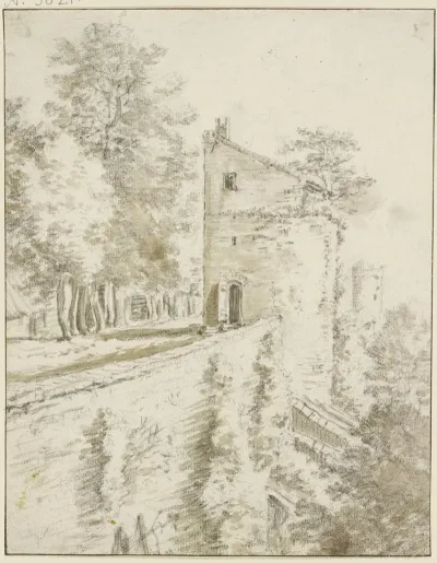 An Einer Hohen Mauer Ein Haus Auf Dem Ein Baumchen Wachst