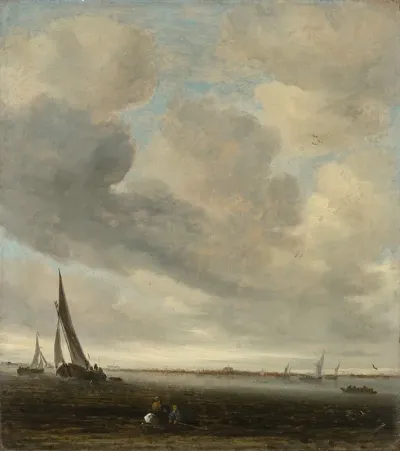 An Estuary Scene With A Distant View Of Haarlem