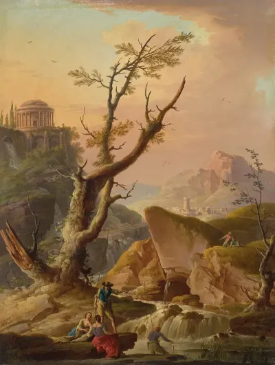 An Italian Landscape With Figures