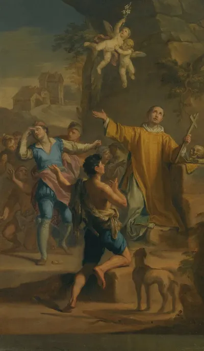 An Outdoor Scene With A Saint In Ecstatic Rapture Surrounded By Devotees