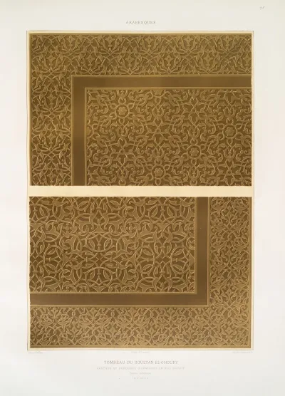 Arabesques Tombeau De Soultan El Goury Vantaux Et Bordures Darmoires En Bois Sculpte Coloris Arbitraire Xvie Siecle