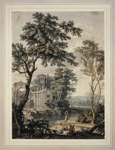 Arcadian Landscape With Palace Architecture