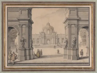 Architectural Capriccio With A Palace Seen Through A Triumphal Arch