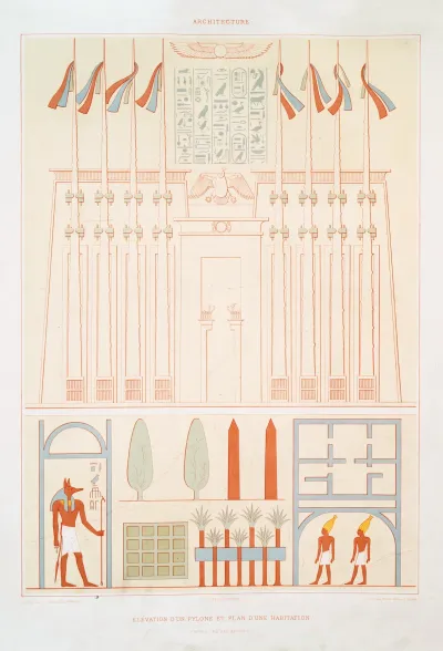 Architecture Elevation Dun Pylone Et Plan Dune Habitation Dapres Le Bas Reliefs