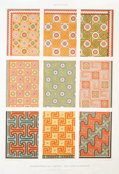 Architecture Ornementation Des Plafonds Guillochis Meandres Necropole De Thebes Xviie A Xxe Dyn