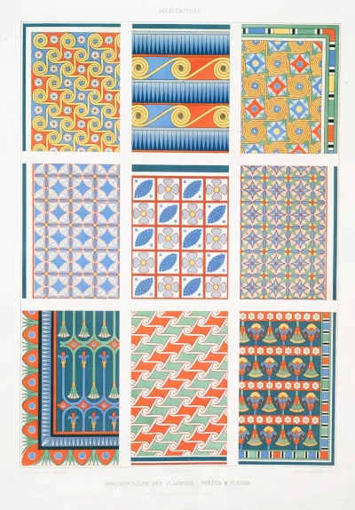 Architecture Ornementation Des Plafonds Postes Et Fleurs Necropole De Thebes Xviiie A Xxe Dyn