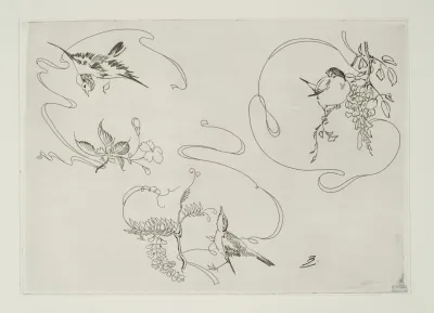 Assiette A Dessert Trois Motifs Composes Chacun Dun Ruban Dune Fleur Et Dun Oiseau 2