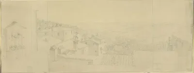 Aussicht Von Der Wohnung Des Kunstlers Uber Die Dacher Von Perugia Mit Dem Haus Des Perugino Aus Dessen Fenster Ein Raucher Blickt