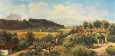 Aussicht Von Schlos Wimsbach Gegen Das Hollengebirge Und Den Traunstein