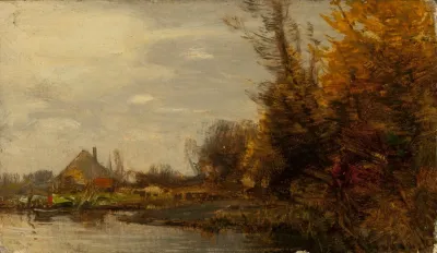 Autumn Landscape With A Cottage At Waterside