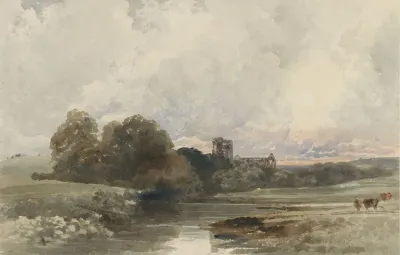 Avondlandschap Met De Ruine Van Kirkstall Abbey Yorkshire