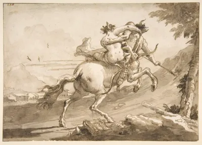 Back View Of A Centaur Abducting A Satyress