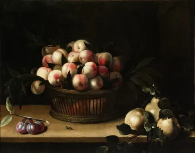 Basket Of Peaches With Quinces And Plums