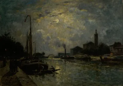 Bateaux Sur Le Fleuve Clair De Lune