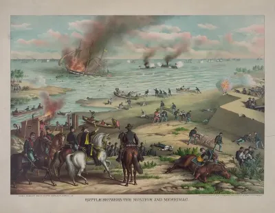 Battle Between The Monitor And Merrimac Fought March 9th 1862 At Hampton Roads Near Norfolk Va