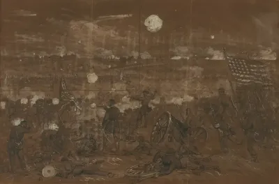 Battle Of Gettysburg Longstreets Attack Upon The Left Center Of The Union Lines Blue Ridge In Distance