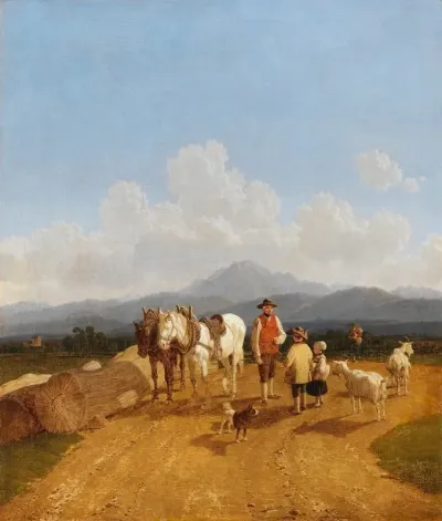 Bauer Und Hirtenkinder In Oberbayerischer Voralpenlandschaft