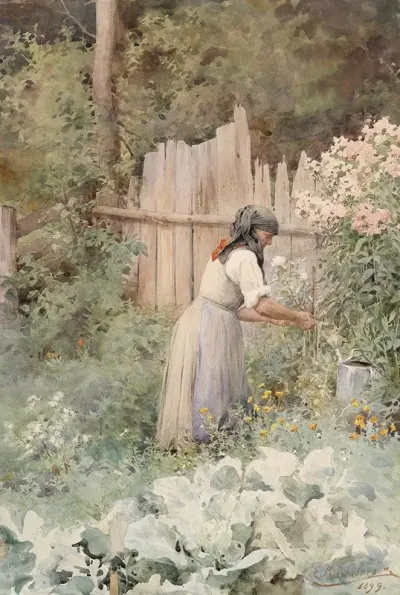 Bauerin In Ihrem Gemusegarten