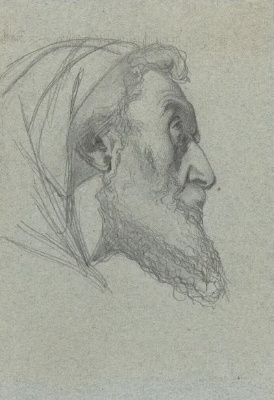 Bearded Man In Profile Recto Woman Looking Up Verso
