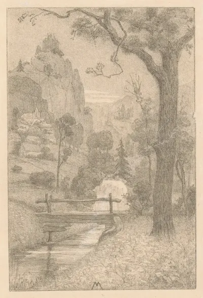 Berglandschap Met Waterval En Brug