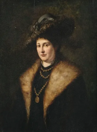 Bildnis Einer Dame In Dunklem Kleid Mit Pelzbesetztem Mantel