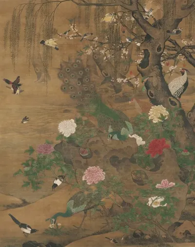 Birds Gather Under The Spring Willow