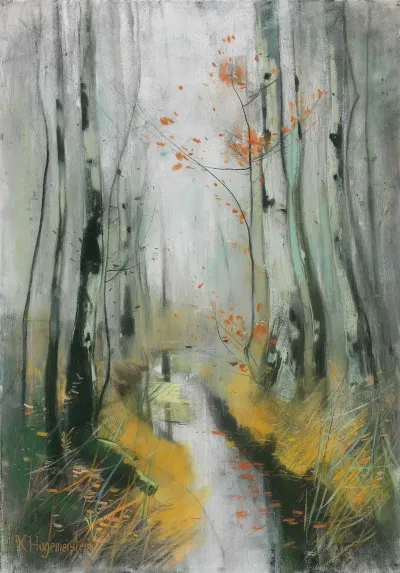 Birken Im Herbst Am Bachlauf