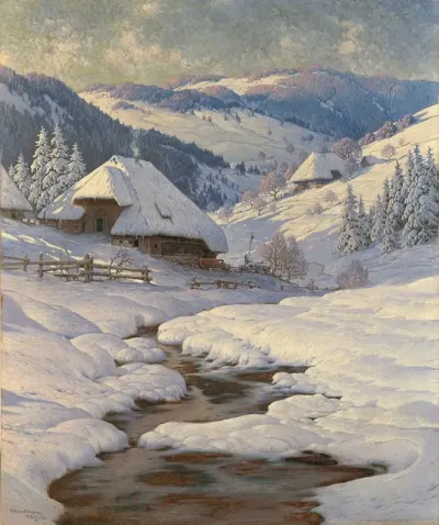 Black Forest Farmhouses In A Winter Landscape