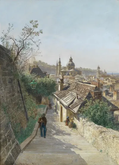Blick Auf Die Salzburger Altstadt Von Der Nonnbergstiege