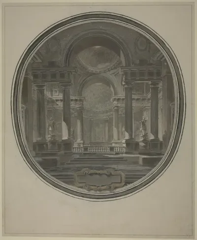 Blick In Die Rotunde Eines Antiken Tempels Unten Eine Leere Kartusche