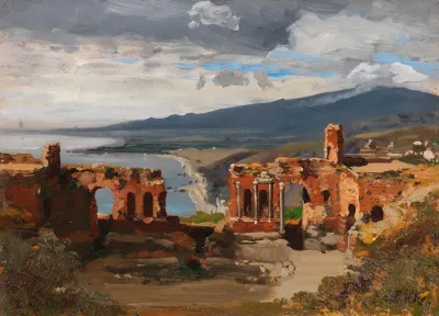 Blick Vom Antiken Theater In Taormina Auf Den Atna 2