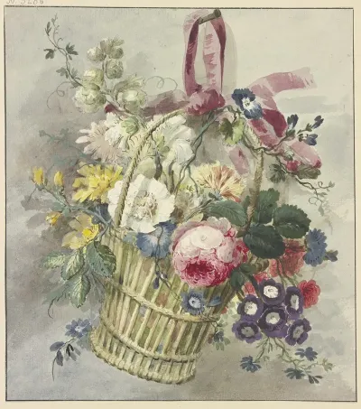 Blumenstraus In Einem Aufgehangten Korbchen