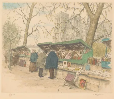 Boekenkramen Op De Quai De Montebello De Notre Dame In De Achtergrond