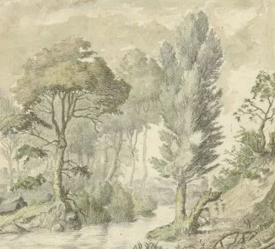 Boslandschap Met Rechts Een Heuvel En In Het Midden Water